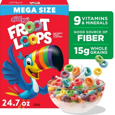 Kellogg’s Froot Loops Breakfast Cereal, Good Source of Fiber, 15g Whole Grain, Mega Size, 24.7 oz