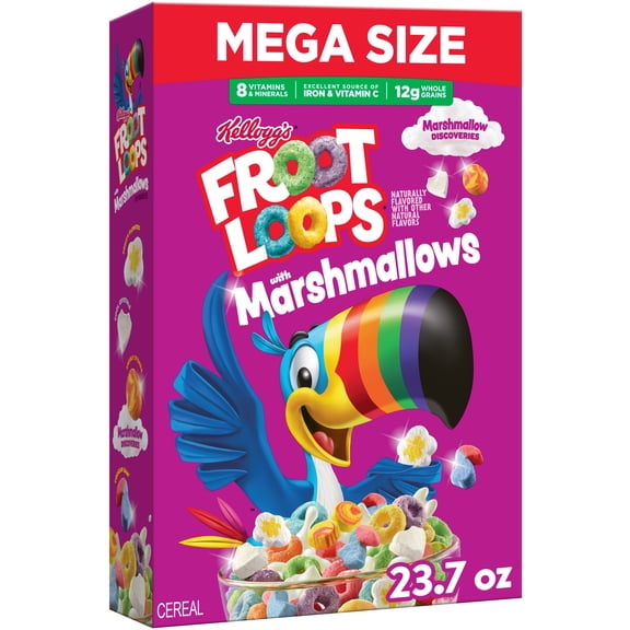 Kellogg's Froot Loops with Marshmallows Breakfast Cereal, 12g Whole Grains, Mega Size, 23.7 oz