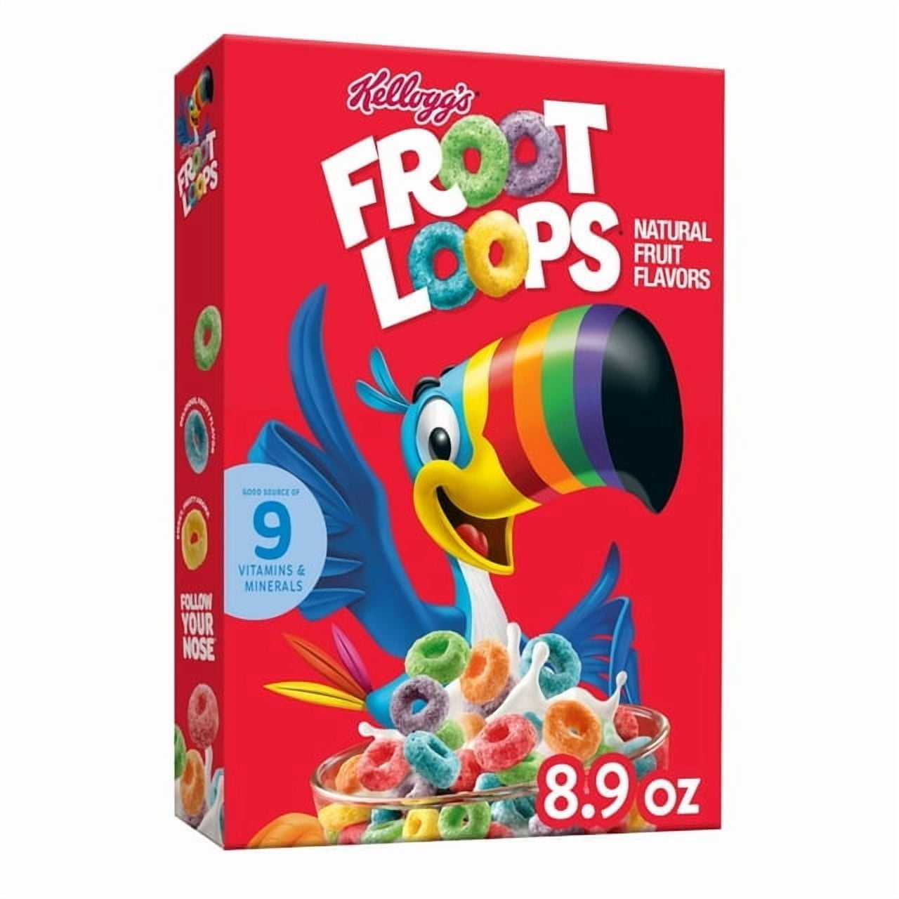 Kellogg's Froot Loops Breakfast Cereal, Kids Cereal, Family Breakfast, Original, 8.9oz Box (1 Box)-2Pack