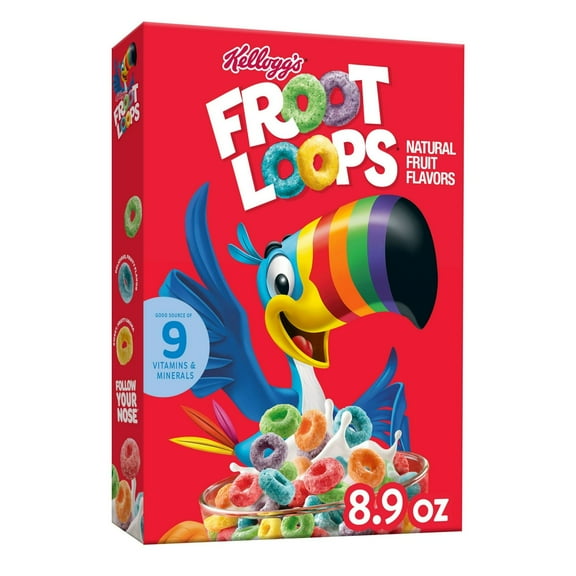 Kellogg's Froot Loops Breakfast Cereal, Kids Cereal, Family Breakfast, Original, 8.9oz (Pack 2)