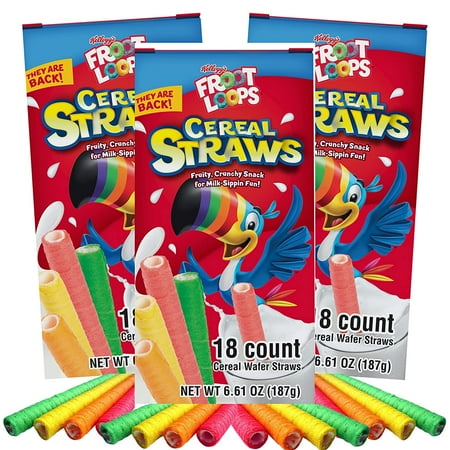 Kellogg's Froot Loops Cereal Straws, Fruity Flavor, 18-Count, 3-Pack