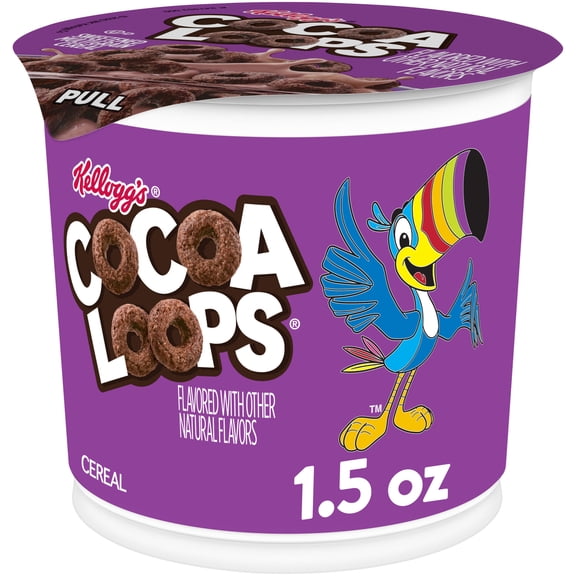 Kellogg's Cocoa Loops Breakfast Cereal, Good Source of Fiber, Made with Real Cocoa, 1.5oz Cup