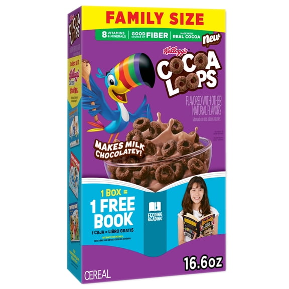 Kellogg's Cocoa Loops Original Breakfast Cereal, Good Source of Fiber, Family Size, 16.6 oz
