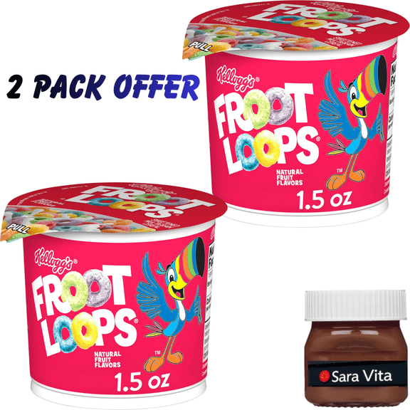 Kellogg's Froot Loops Cold Breakfast Cereal Cup, Fruit Flavored, Breakfast Snacks with Vitamin C, Original, 1.5oz Cup (1 Cup)