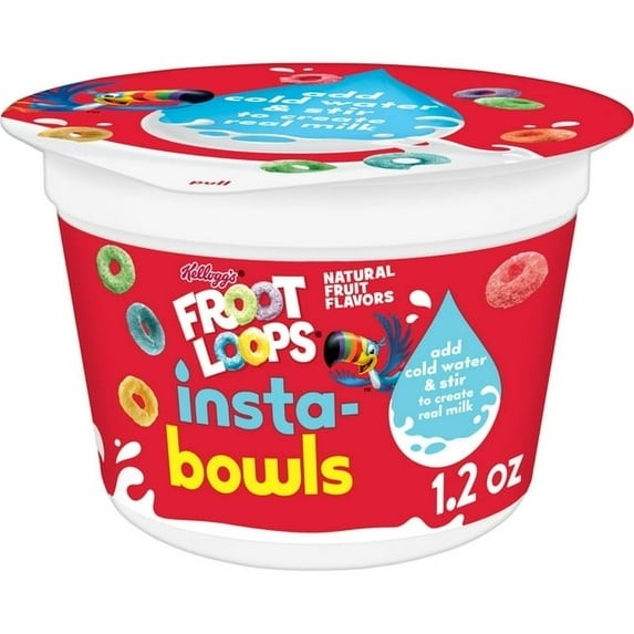 Kellogg's Froot Loops Insta-Bowls Breakfast Cereal, Kids Snacks, Instant Cereal, 1.2oz (Pack 4)