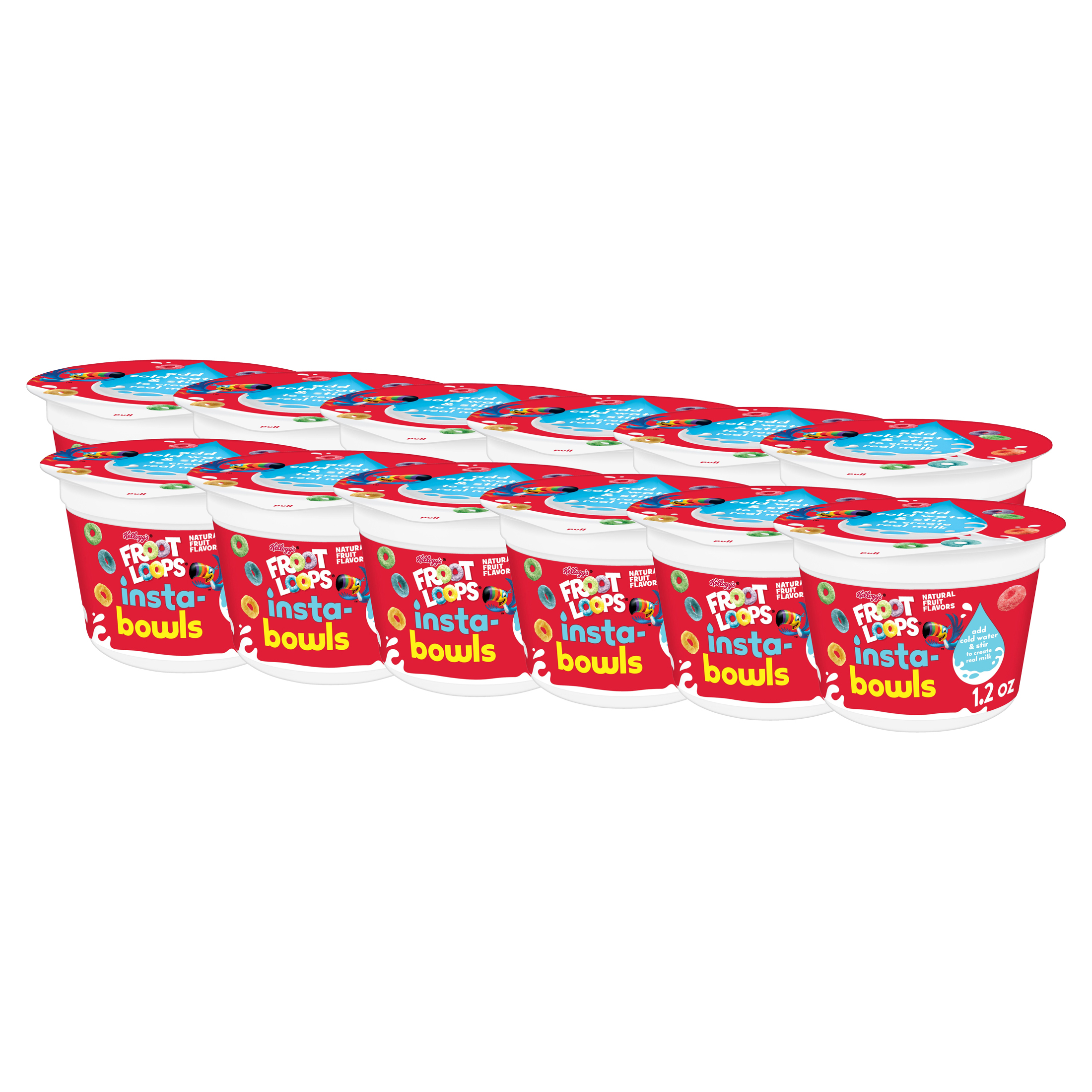 (12 pack) Kellogg's Froot Loops InstaBowls Original Cold Breakfast Cereal, 1.2 oz Cup