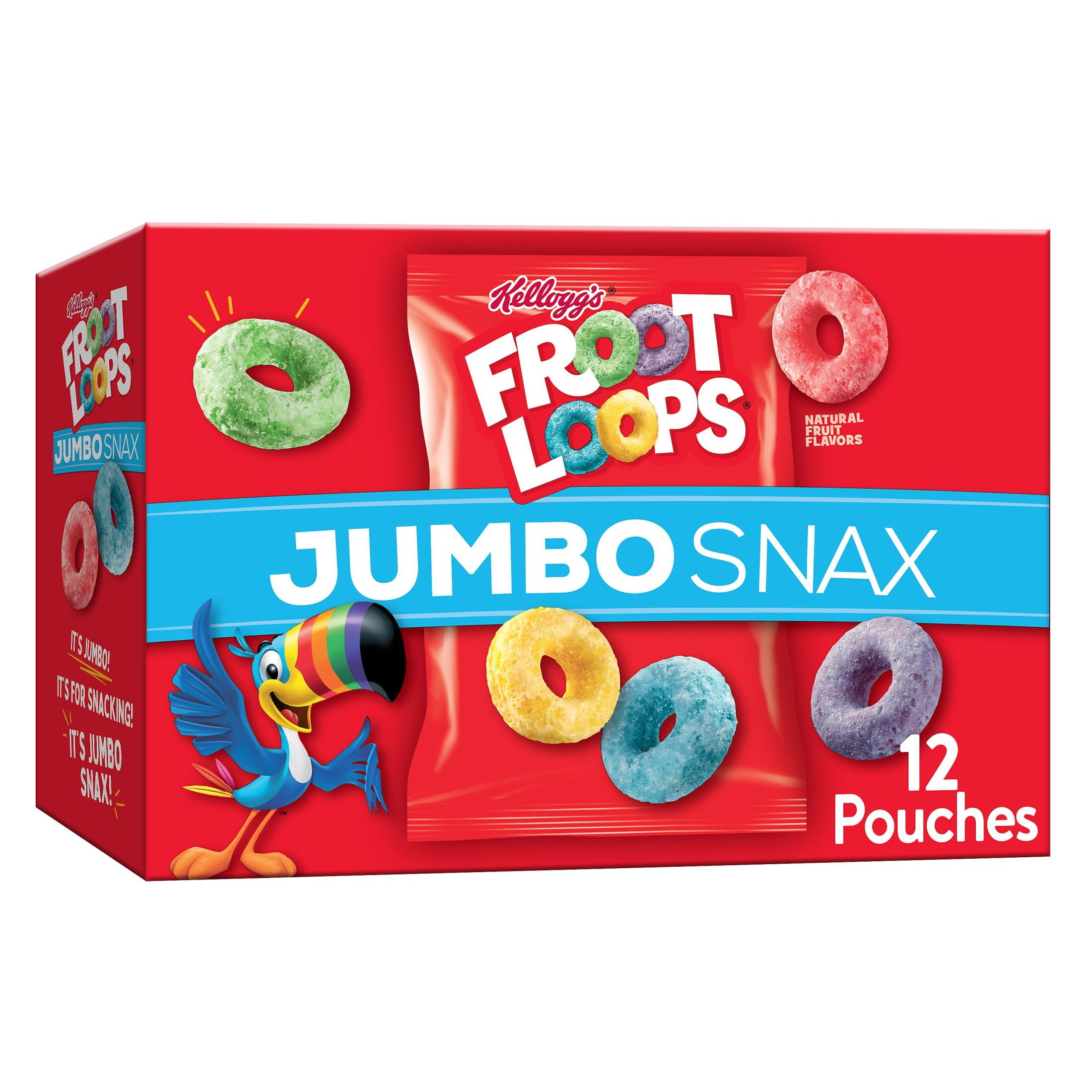Kellogg's Froot Loops Jumbo Snax Cereal Snacks, Kids Snacks, Lunch Snacks, Original, 5.4oz Box (12 Pouches)