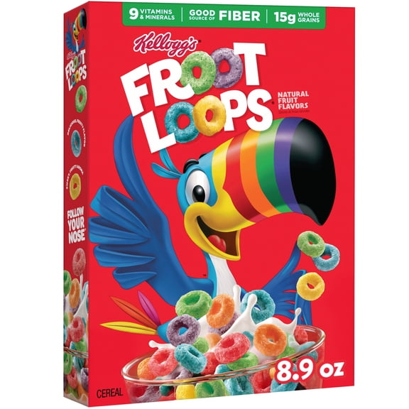 Kellogg's Froot Loops Original Breakfast Cereal, Good Source of Fiber, 8.9 oz