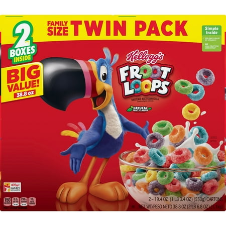 Kellogg's Froot Loops Original Cold Breakfast Cereal, Fruit Flavored, 2 Count