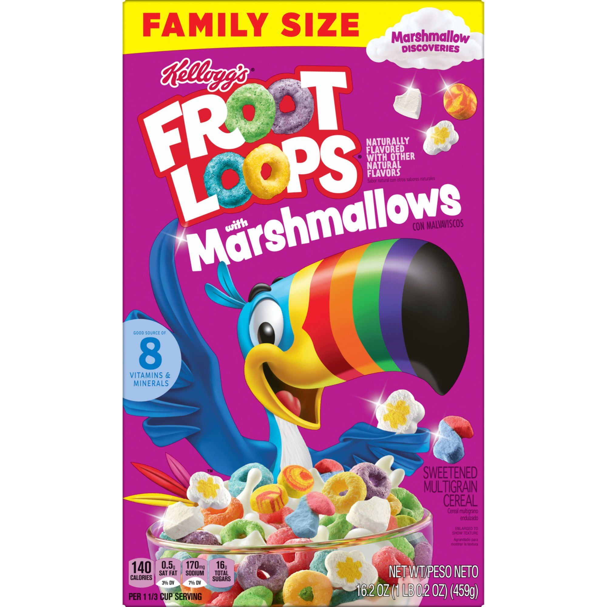 Kellogg's Froot Loops Breakfast Cereal, Kids Cereal, Family Breakfast, Family Size, Original with Marshmallows, 16.2oz Box (Pack of 2)