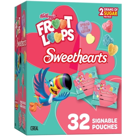 Kellogg’s Froot Loops Sweethearts Cereal Snacks, Valentine's Day Snacks, Lunch Snacks, Original, 6.4oz Box (32 Pouches)
