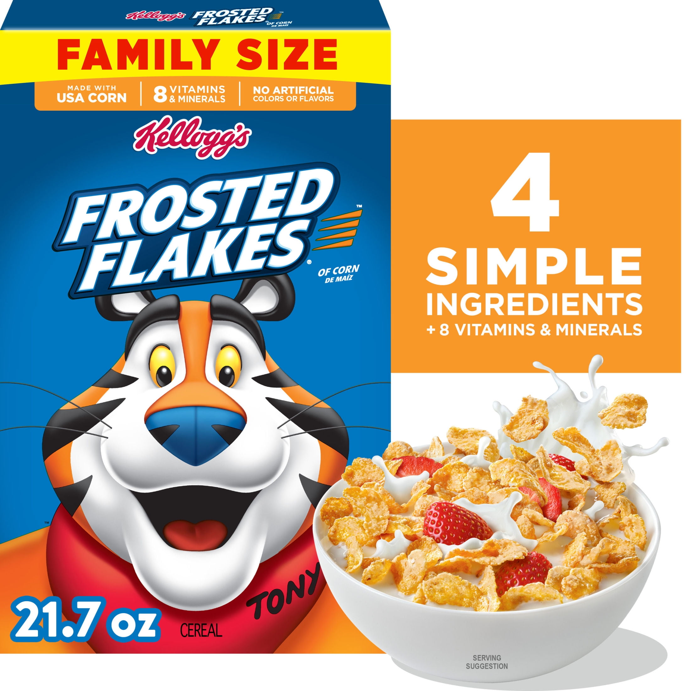 Kellogg's Frosted Flakes Breakfast Cereal, Fat Free, Family Size, 21.7 oz