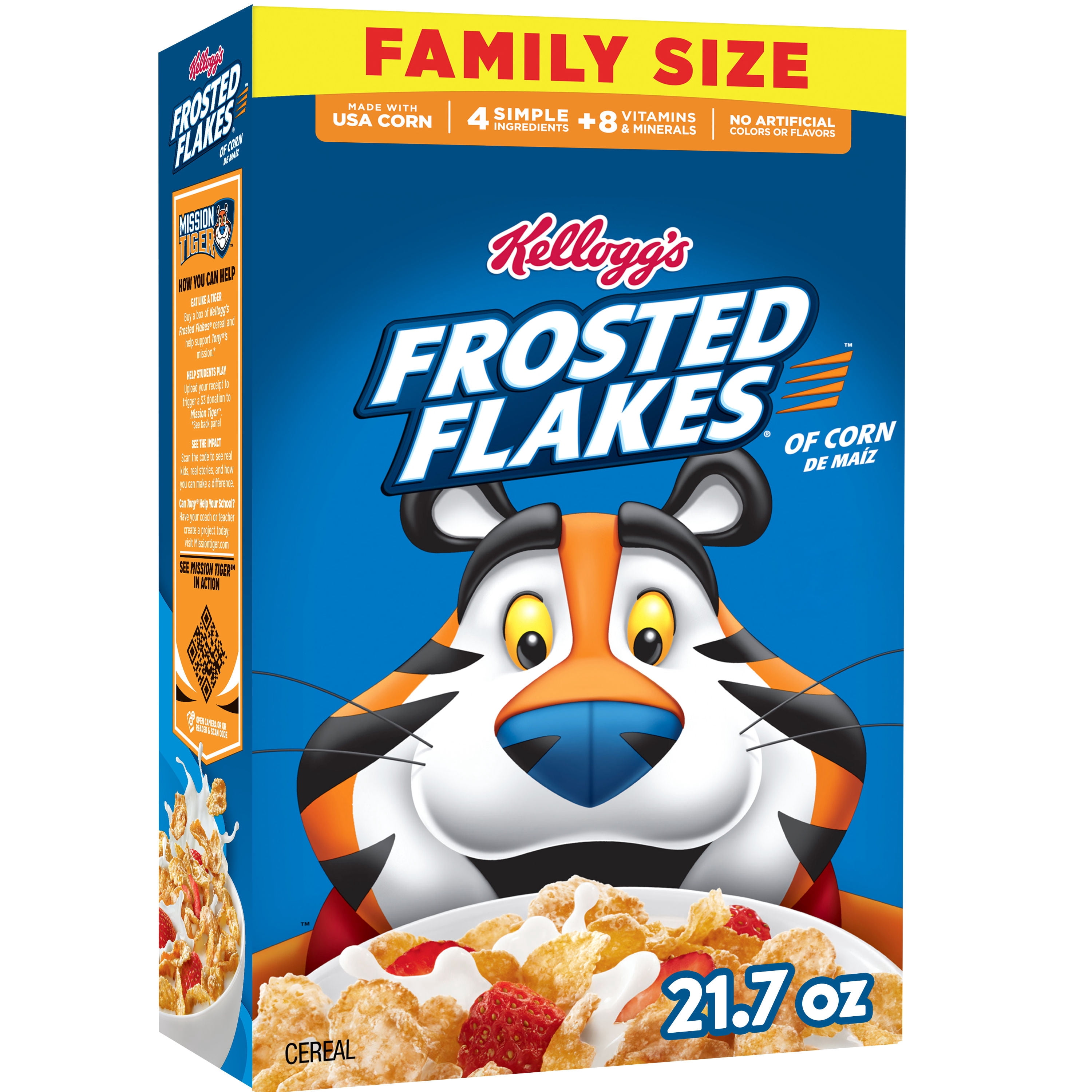 Kellogg's Frosted Flakes Original Breakfast Cereal, Fat Free, Family Size, 21.7  oz