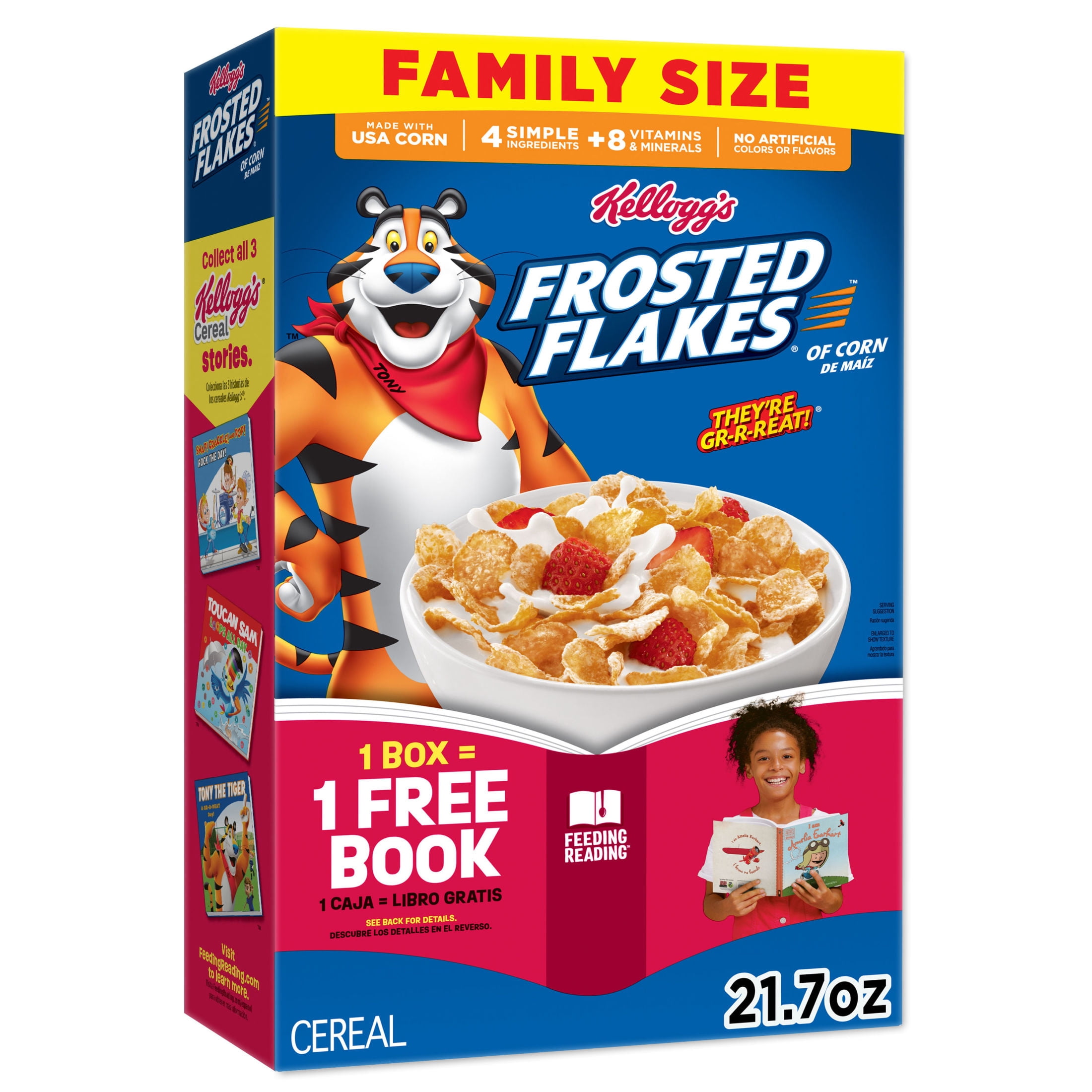 Kellogg's Frosted Flakes Original Breakfast Cereal, Fat Free, Family Size, 21.7  oz