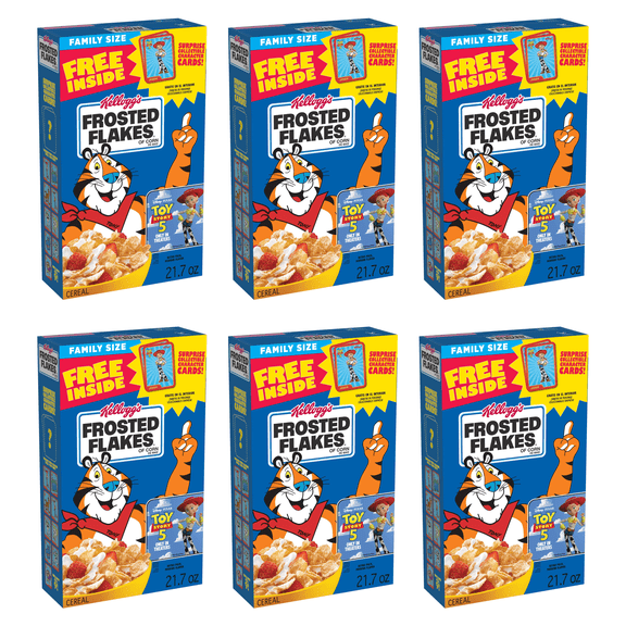 Kellogg's Frosted Flakes Breakfast Cereal, Kids Cereal, Family Breakfast, Family Size, Original, 21.7oz (Pack 6)