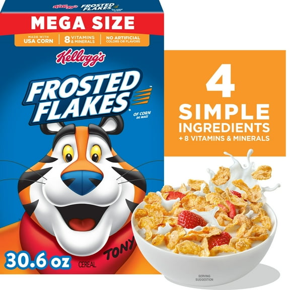 Kellogg's Frosted Flakes Breakfast Cereal, Fat Free, Mega Size, 30.6 oz
