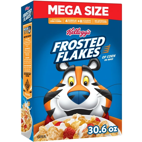 Kellogg's Frosted Flakes Breakfast Cereal, Fat Free, Mega Size, 30.6 oz