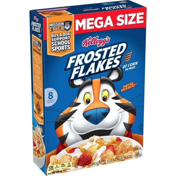 Kellogg's Frosted Flakes Breakfast Cereal, Kids Cereal, Family Breakfast, Mega Size, Original, 30.6oz Box (1 Box)