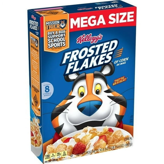 Kellogg's Frosted Flakes Breakfast Cereal, Kids Cereal, Family Breakfast, Mega Size, Original, 30.6oz Box - Pack of 3