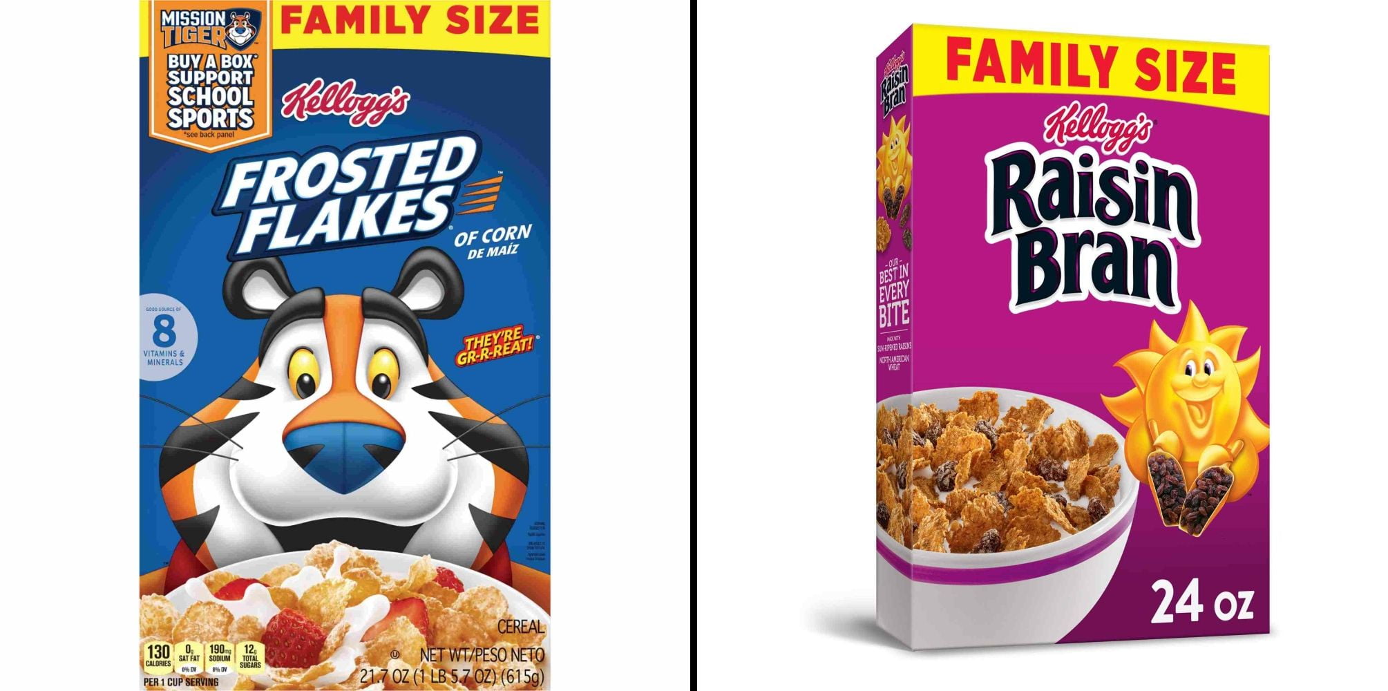 Kellogg's Frosted Flakes Cereal 21.7 oz & Kellogg's Raisin Bran Original 24 oz
