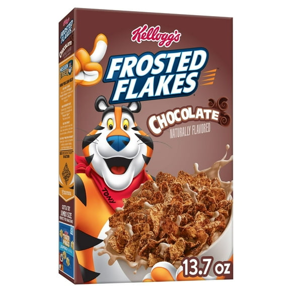 Kellogg's Frosted Flakes Cold Breakfast Cereal, 8 Vitamins and Minerals, Kids Snacks, Chocolate, 13.7oz Box (1 Box)