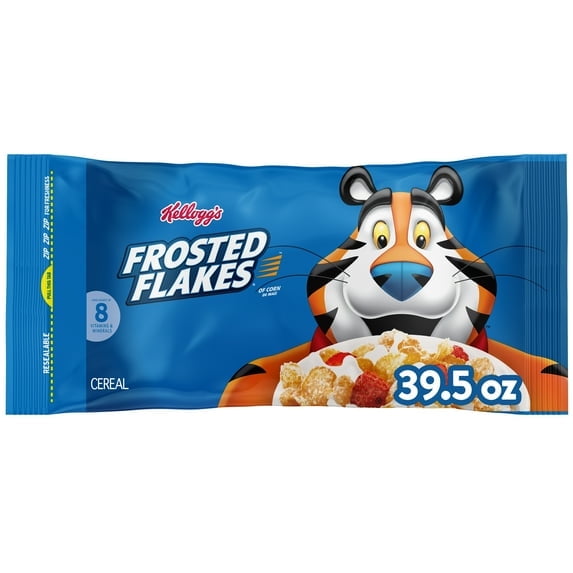 Kellogg's Frosted Flakes Cold Breakfast Cereal, 8 Vitamins and Minerals, Kids Snacks, Original, 39.5oz Bag (1 Bag)pack of 2