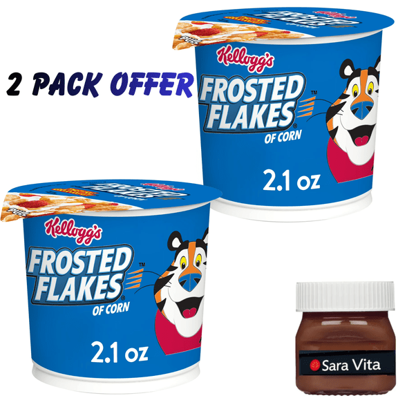 Kellogg's Frosted Flakes Cold Breakfast Cereal Cup, 8 Vitamins and Minerals, Kids Snacks, Original, 2.1oz Cup (1 Cup)
