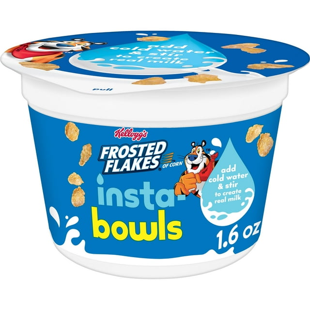 Kellogg's Frosted Flakes Insta-Bowls Cold Breakfast Cereal, Instant Cereal, Kids Snacks, Original, 1.6oz Cup (1 Cup)