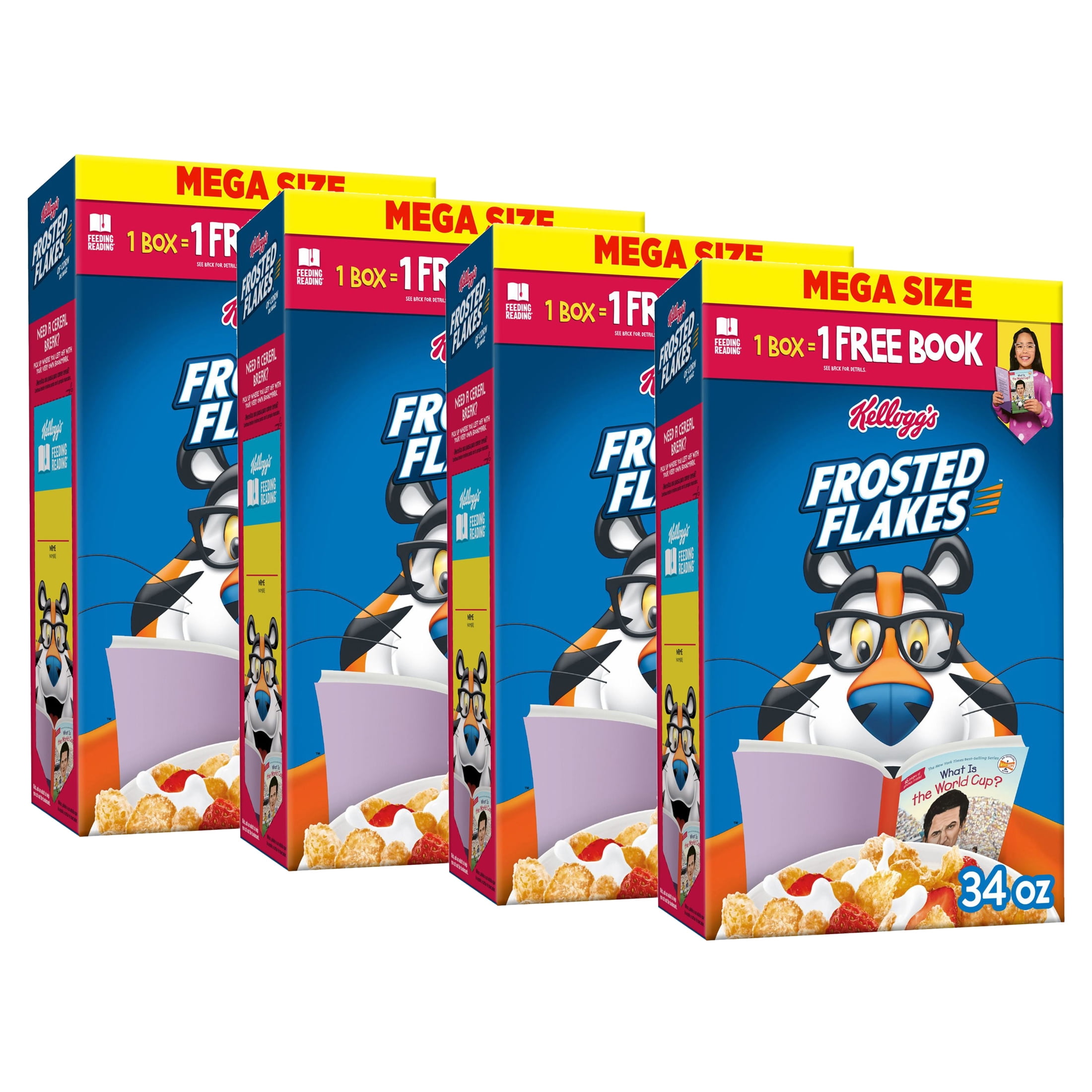 4 pack) Kellogg's Frosted Flakes Original Breakfast Cereal, Mega Size, 34 oz  Box 