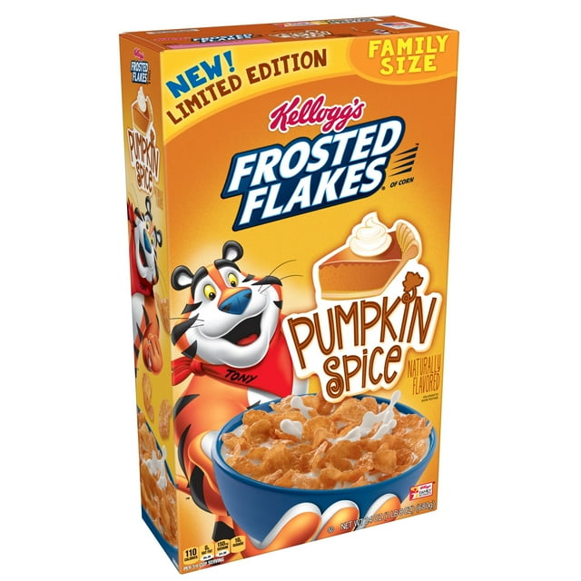 Kellogg's Frosted Flakes Pumpkin Spice Cold Breakfast Cereal, Family Size, 24 oz Box