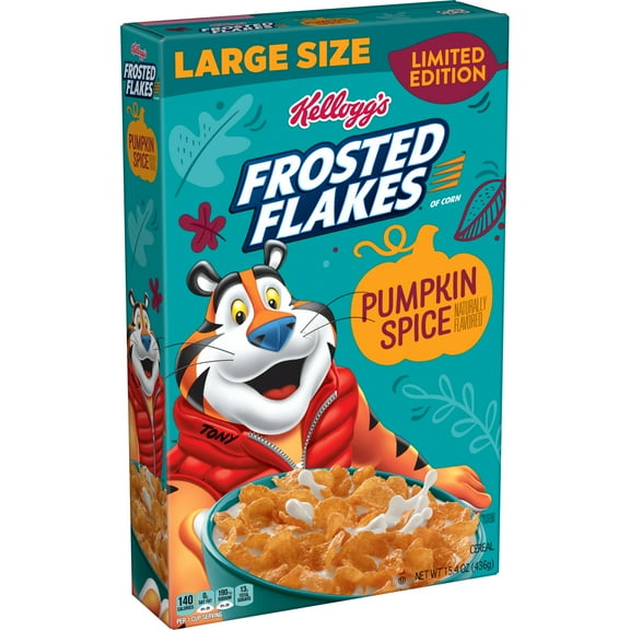 Kellogg's Frosted Flakes Limited Edition Pumpkin Spice Cereal, Large Size, 15.4 oz Box