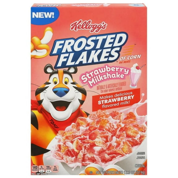 Kellogg's Frosted Flakes Strawberry Milkshake Cold Breakfast Cereal, 11.6 oz Box