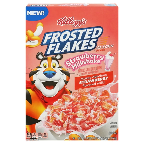 Kellogg's Frosted Flakes Strawberry Milkshake Cold Breakfast Cereal, 13.2 oz Box