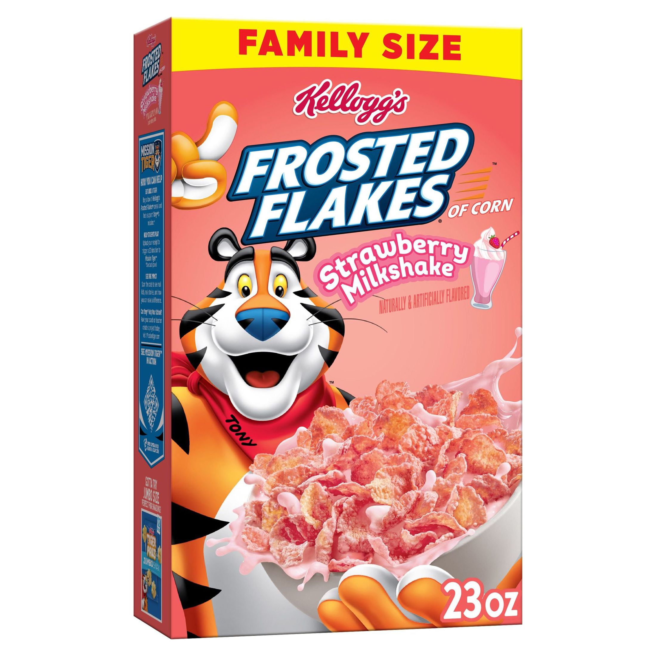 Kellogg's Frosted Flakes Strawberry Milkshake Cold Breakfast Cereal, Family Size, 23 oz Box - image 1 of 13