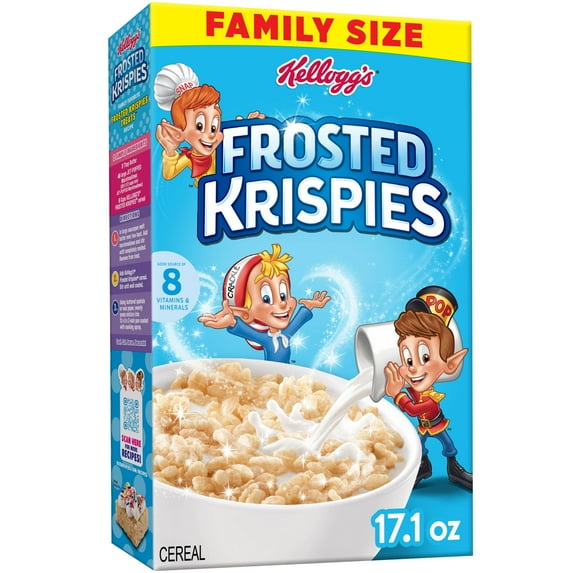 Kellogg's Frosted Krispies Breakfast Cereal, Kids Snacks, Family Breakfast, Family Size, Frosted Flavor, 17.1oz Box (1 Box)