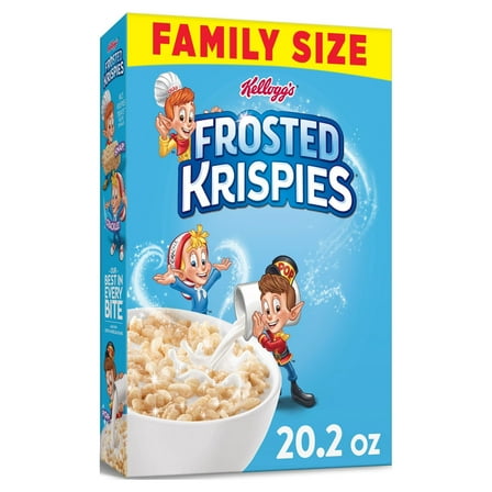 Kellogg's Frosted Krispies Breakfast Cereal, Kids Snacks, Family Breakfast, Family Size, Frosted Flavor, 20.2oz Box (1 Box)