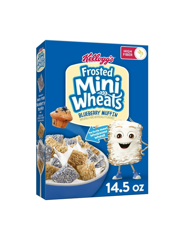 Kellogg's Frosted Mini Wheats Breakfast Cereal, Fiber Cereal, Kids Snacks, Blueberry Muffin, 14.3oz Box (1 Box)