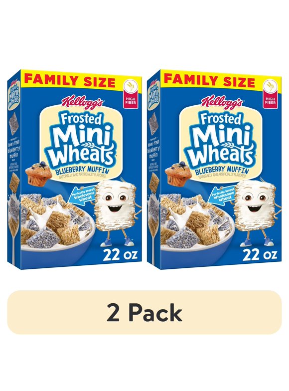 (2 pack) Kellogg's Frosted Mini-Wheats Breakfast Cereal, Kids Cereal, Family Breakfast, Family Size, Blueberry Muffin, 22oz Box (1 Box)