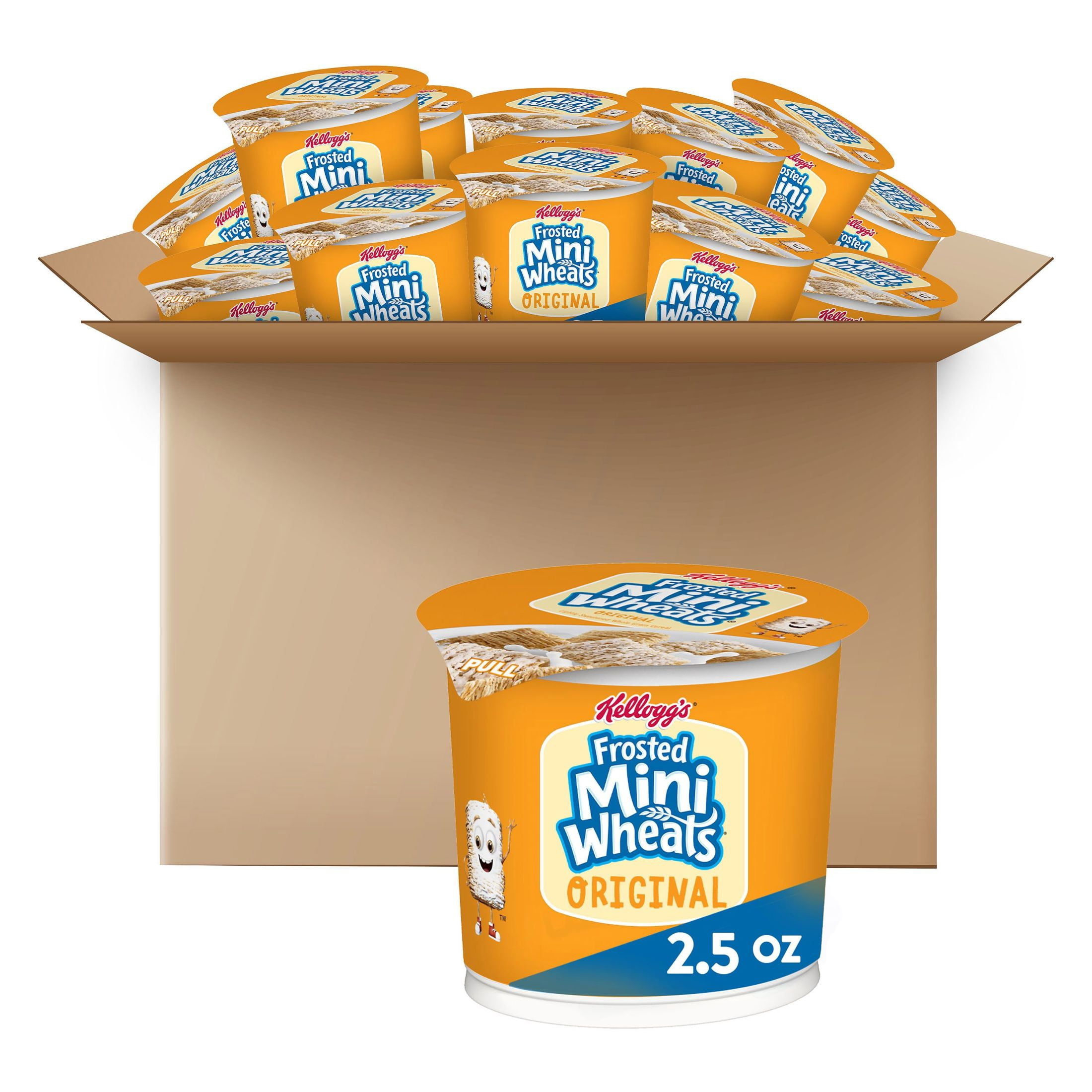 Kellogg's Frosted Mini-Wheats Breakfast Cereal Cups, High Fiber Cereal, Kids Snacks, Original, 30oz Case (12 Cups)