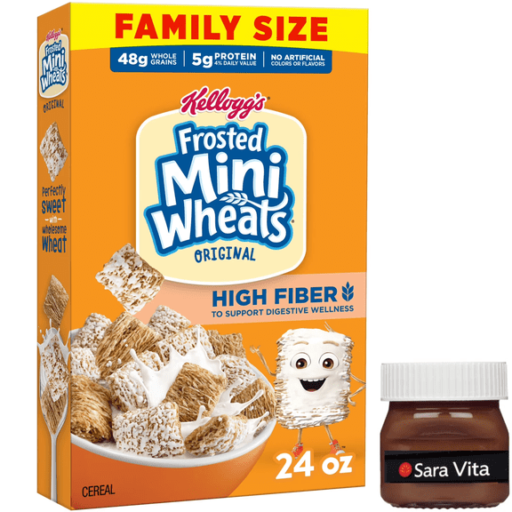 Kelloggs Frosted Mini-Wheats Breakfast Cereal, High Fiber, 48g Whole Grain, Family Size, 24 oz