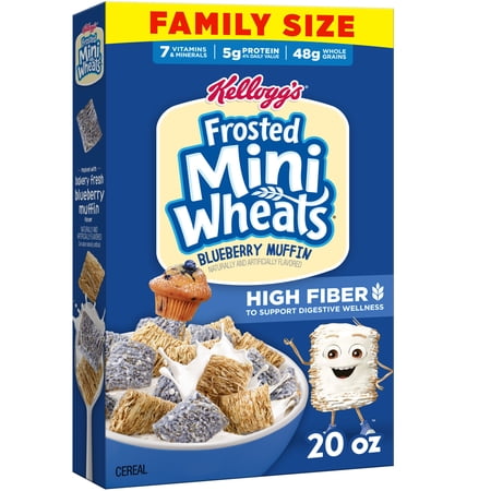 Kellogg's Frosted Mini-Wheats Blueberry Muffin Breakfast Cereal, 48g Whole Grain, Family Size, 20 oz