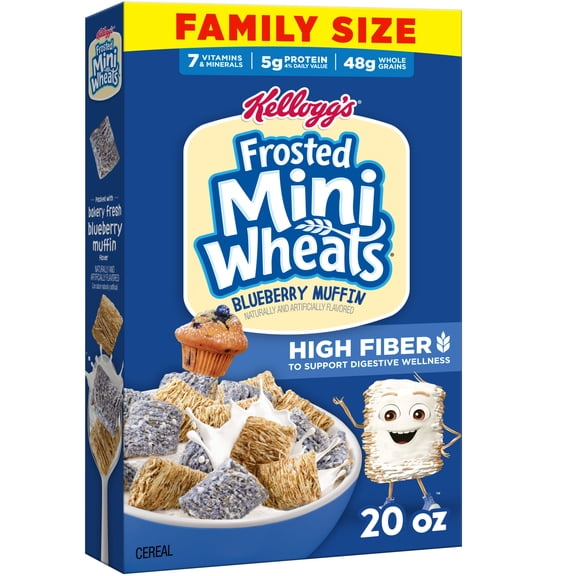 Kellogg's Frosted Mini-Wheats Blueberry Muffin Breakfast Cereal, 48g Whole Grain, Family Size, 20  oz