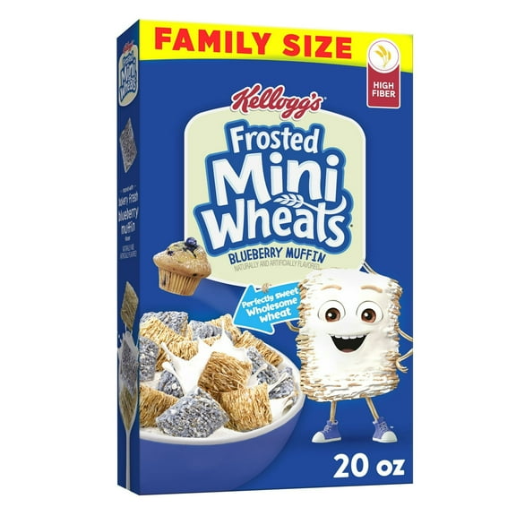 Kellogg's Frosted Mini-Wheats Breakfast Cereal, Kids Cereal, Family Breakfast, Family Size, Blueberry Muffin, 20oz (Pack 6)