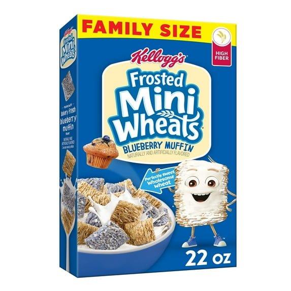 Kellogg's Frosted Mini-Wheats Breakfast Cereal, Kids Cereal, Family Breakfast, Family Size, Blueberry Muffin, 22oz Box (1 Box)