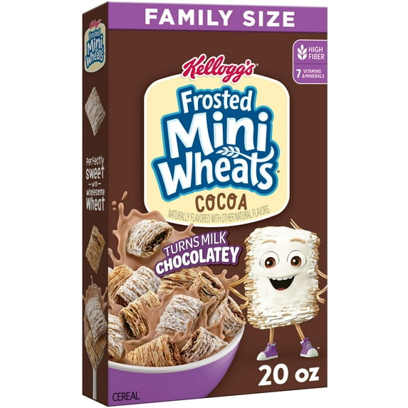 Kellogg's Frosted Mini-Wheats Breakfast Cereal, Kids Cereal, Family Breakfast, Family Size, Cocoa, 20oz Box