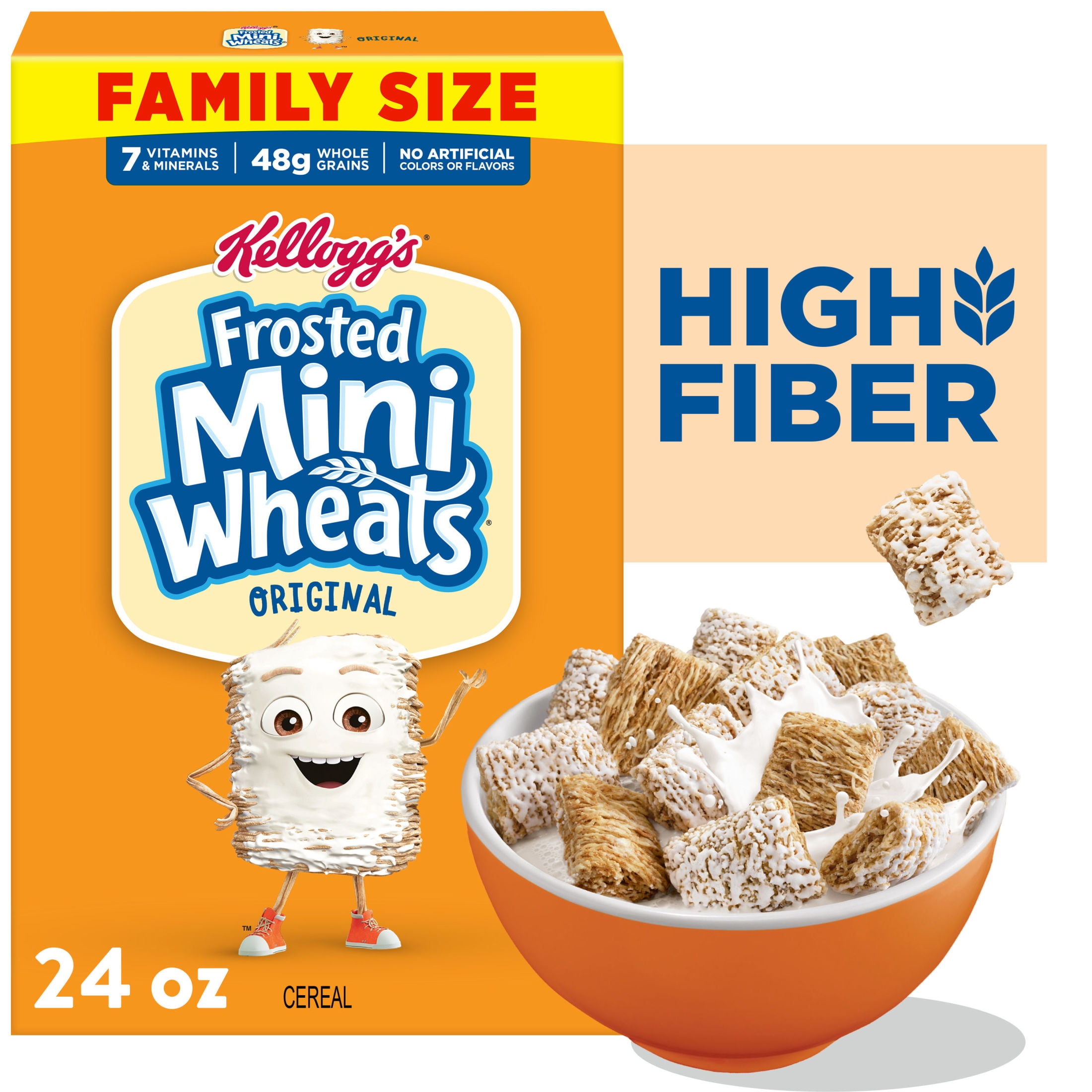 Kelloggs Frosted Mini-Wheats Breakfast Cereal, High Fiber, 48g Whole Grain, Family Size, 24 oz
