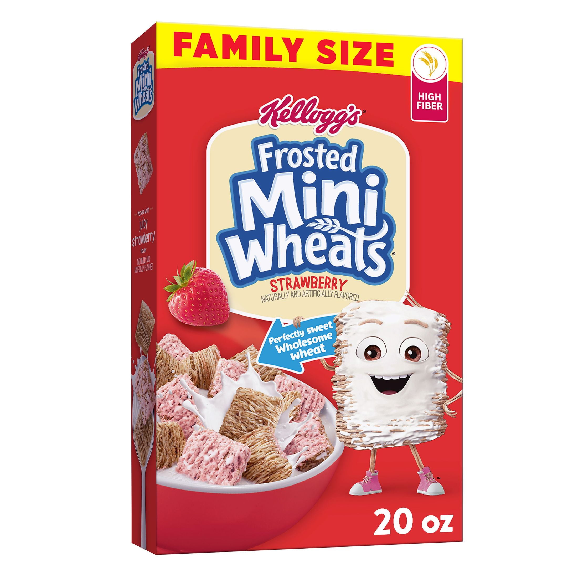 Kellogg's Frosted Mini-Wheats Breakfast Cereal, Kids Cereal, Family Breakfast, Family Size, Strawberry, 20oz Box (1 Box)