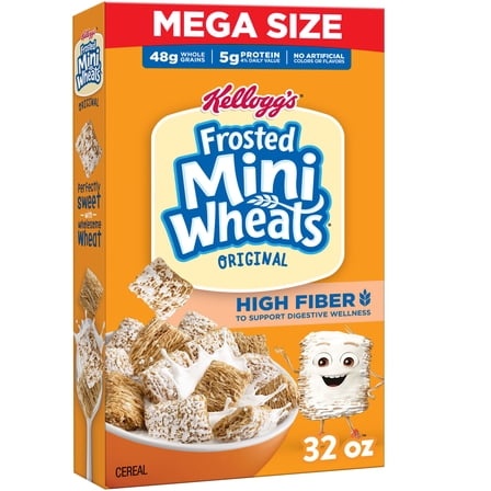 Kellogg’s Frosted Mini-Wheats Breakfast Cereal, High Fiber, 48g Whole Grain, Mega Size, 32 oz