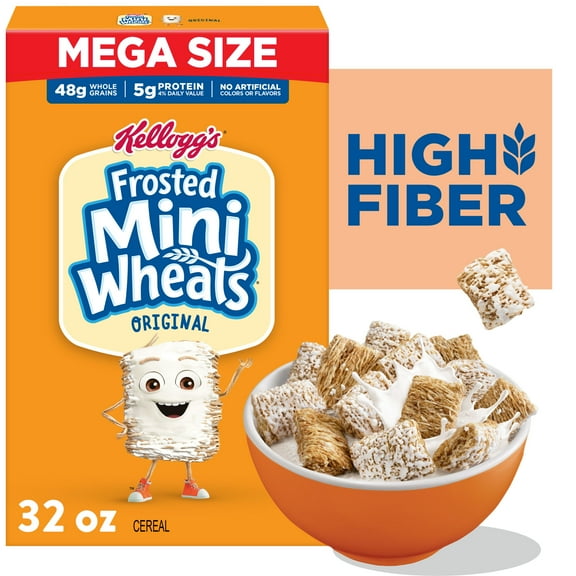 Kellogg’s Frosted Mini-Wheats Breakfast Cereal, High Fiber, 48g Whole Grain, Mega Size, 32 oz