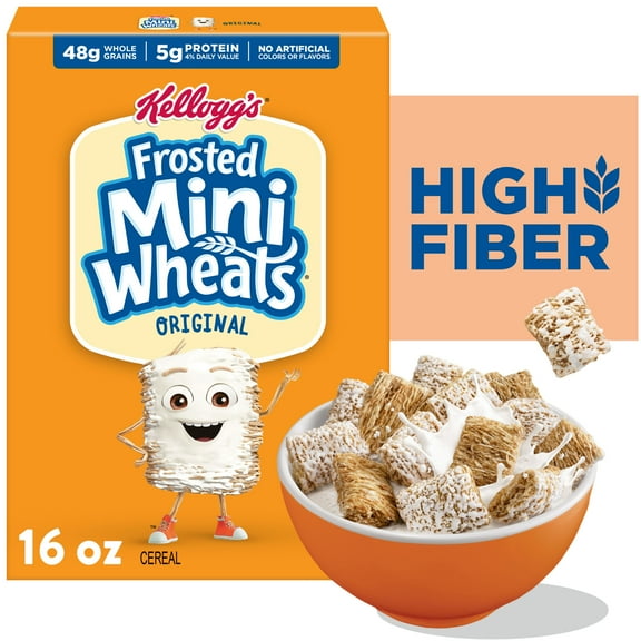 Kellogg’s Frosted Mini-Wheats Breakfast Cereal, High Fiber, 48g Whole Grain, 16 oz